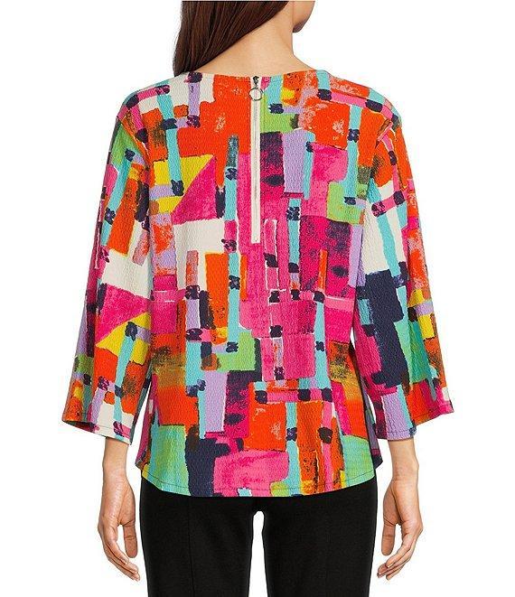 Calessa Petite Size Geometric Abstract Print Crew Neck 3/4 Sleeve Tunic Product Image