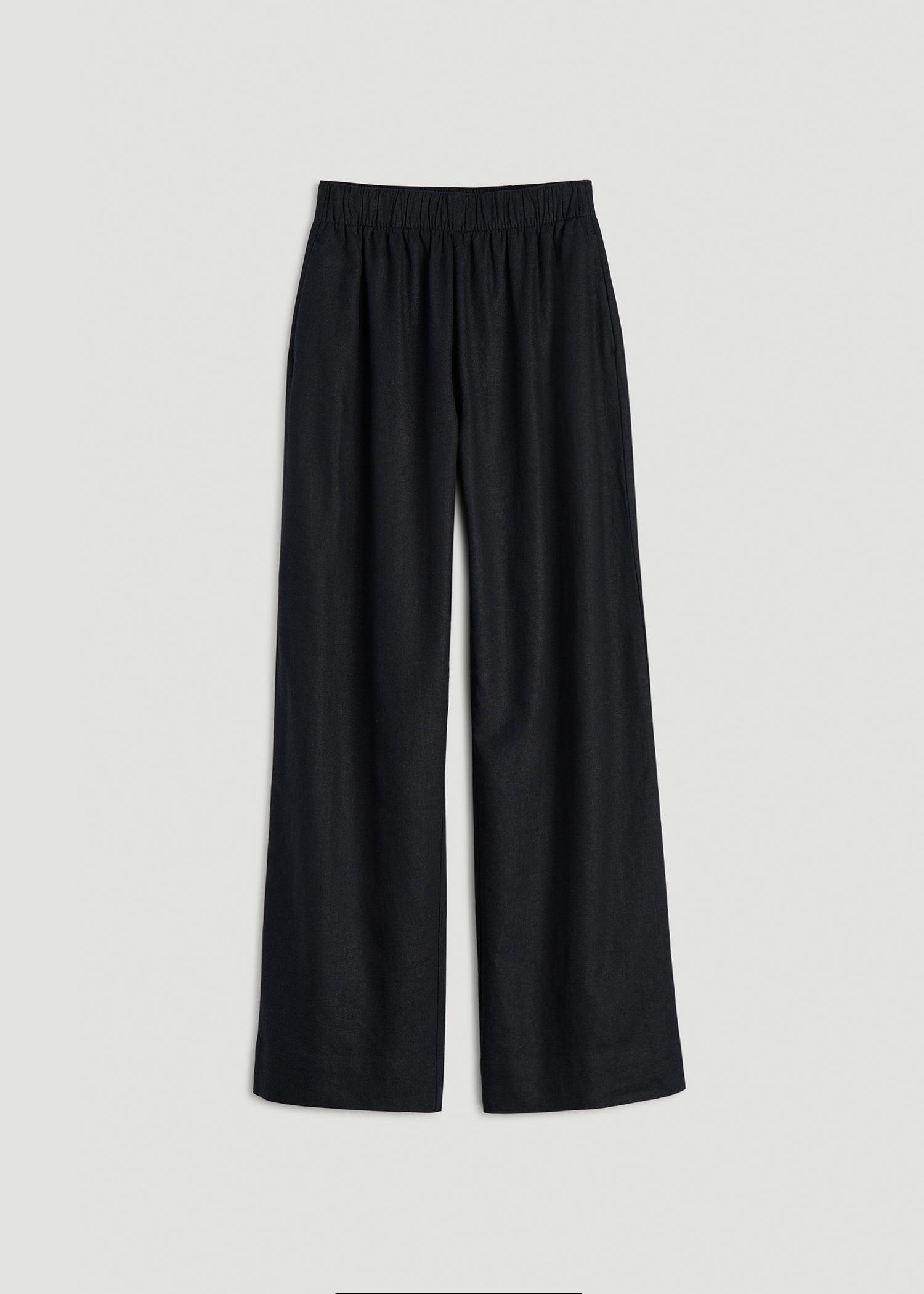 Pull On Wide Leg Linen Pants for Tall Women in Black Female Product Image