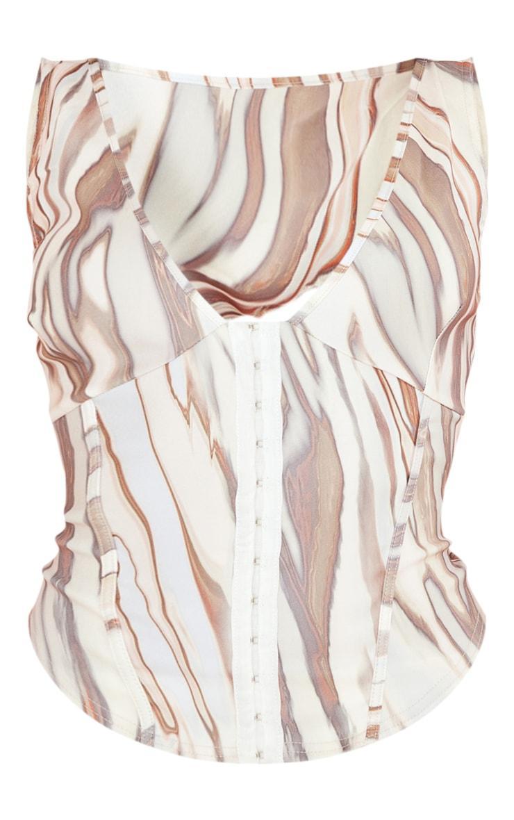 Cream Animal Print Stretch Woven Plunge Hook And Eye Corset Top Product Image