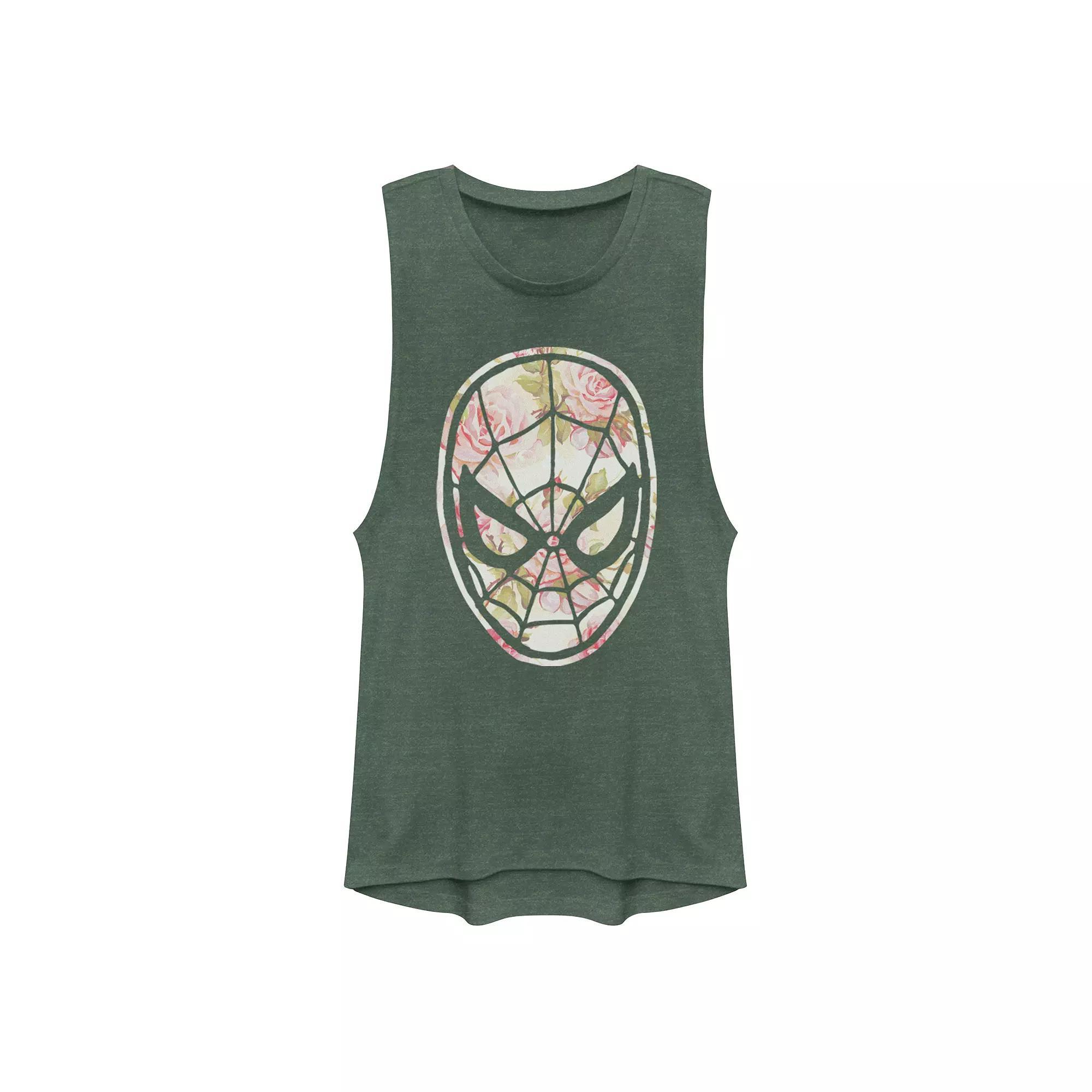 Juniors Marvel Spider-Man Floral Mask Tank Top, Girls Pine Grey Product Image