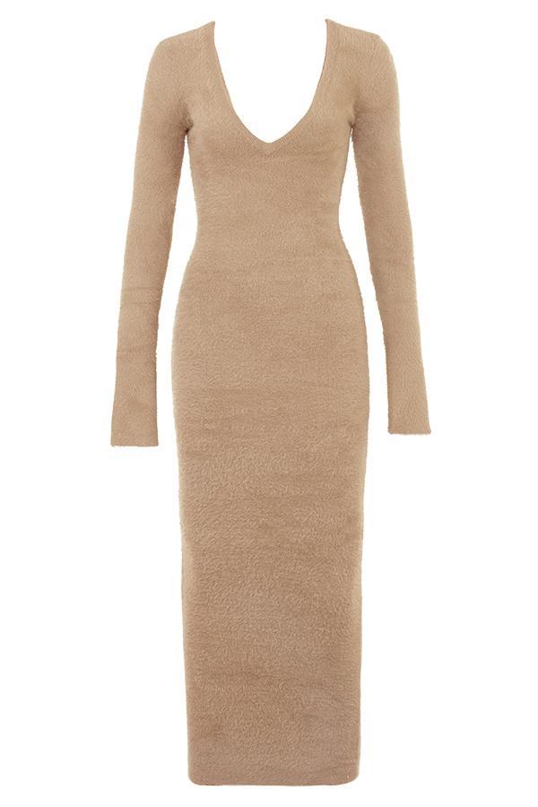 Lucille  camel fuzzy maxi dress - sale Product Image