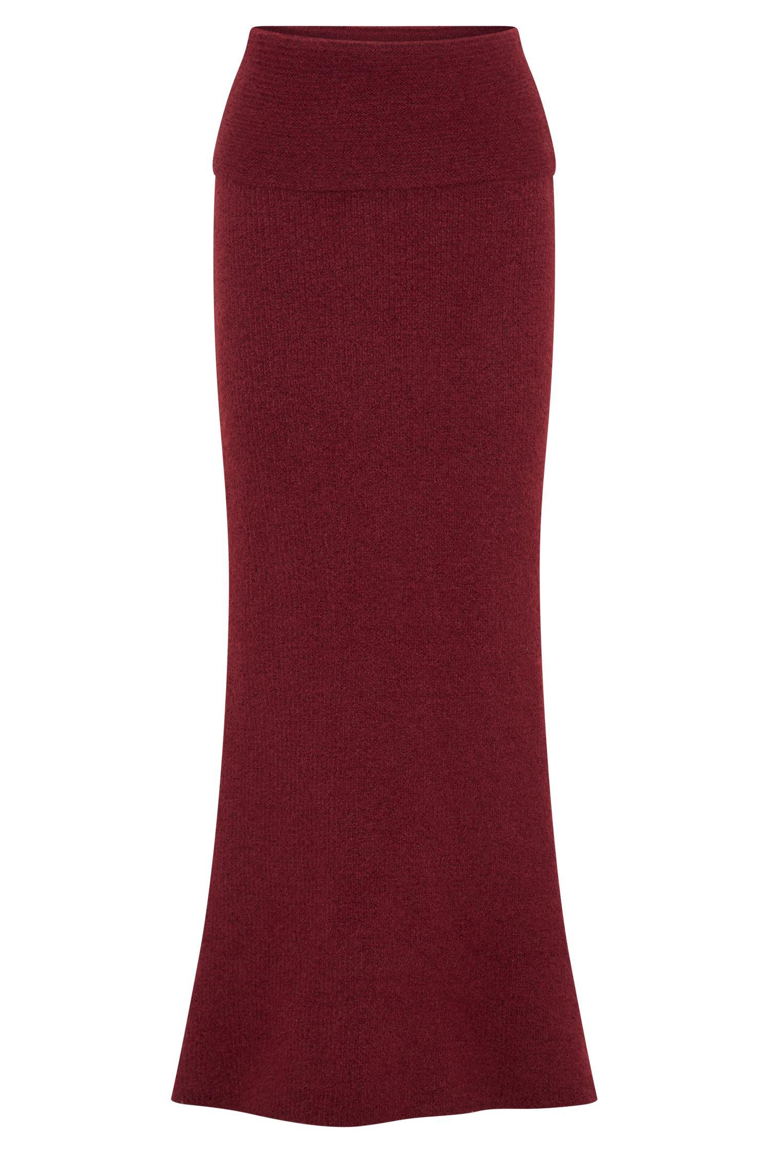 Charlotte Knit Maxi Skirt With Overlay - Merlot Product Image