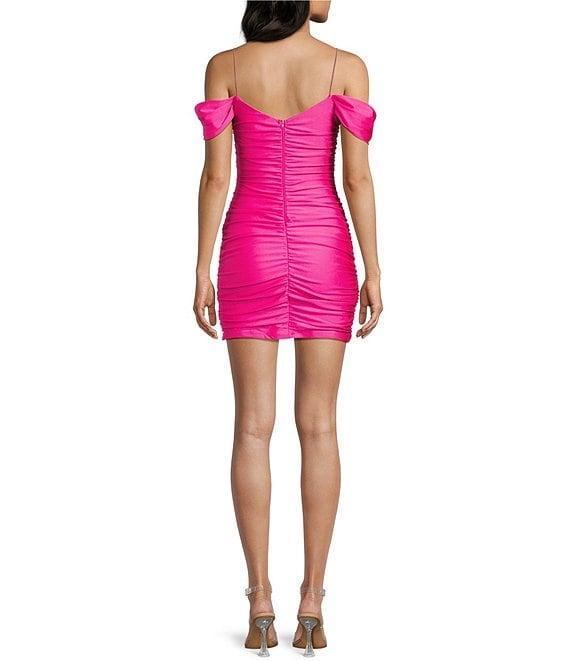 B. Darlin Off The Shoulder Spaghetti Strap Shirred Bodycon Dress Product Image