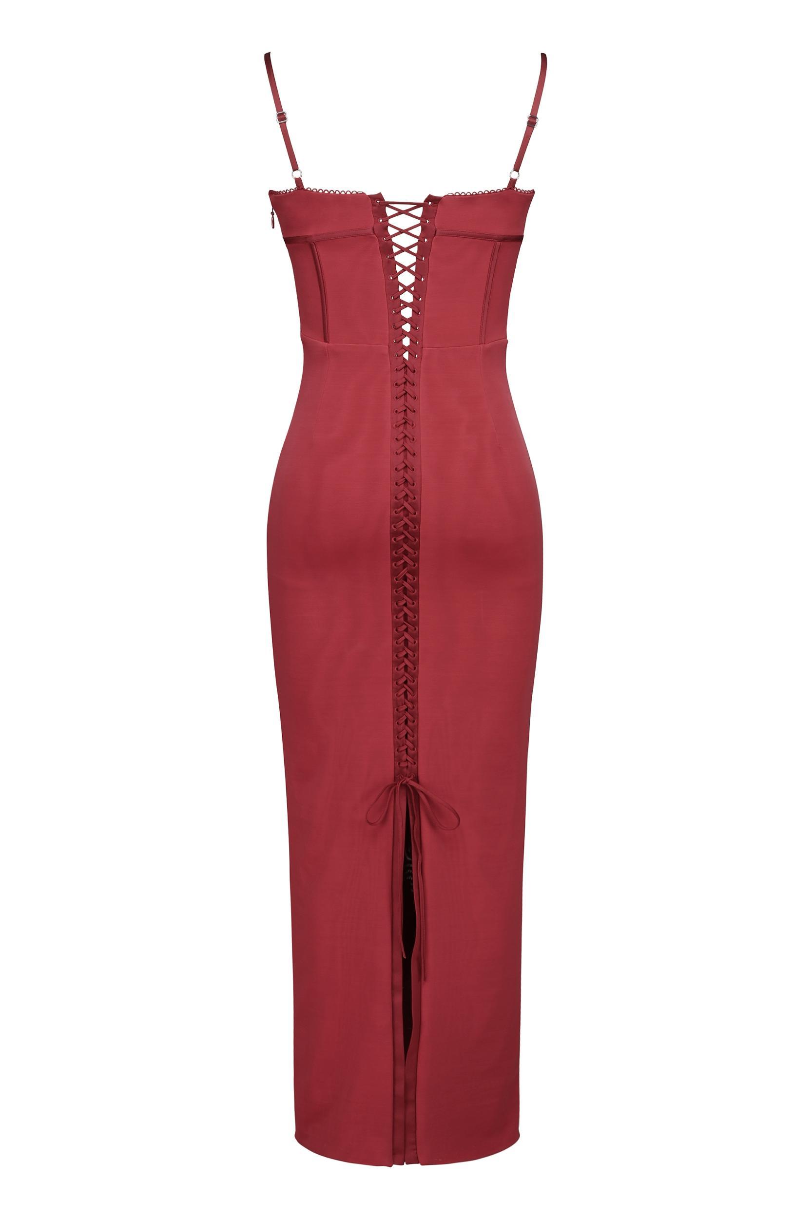 Romy  wine mesh bodycon maxi dress Product Image