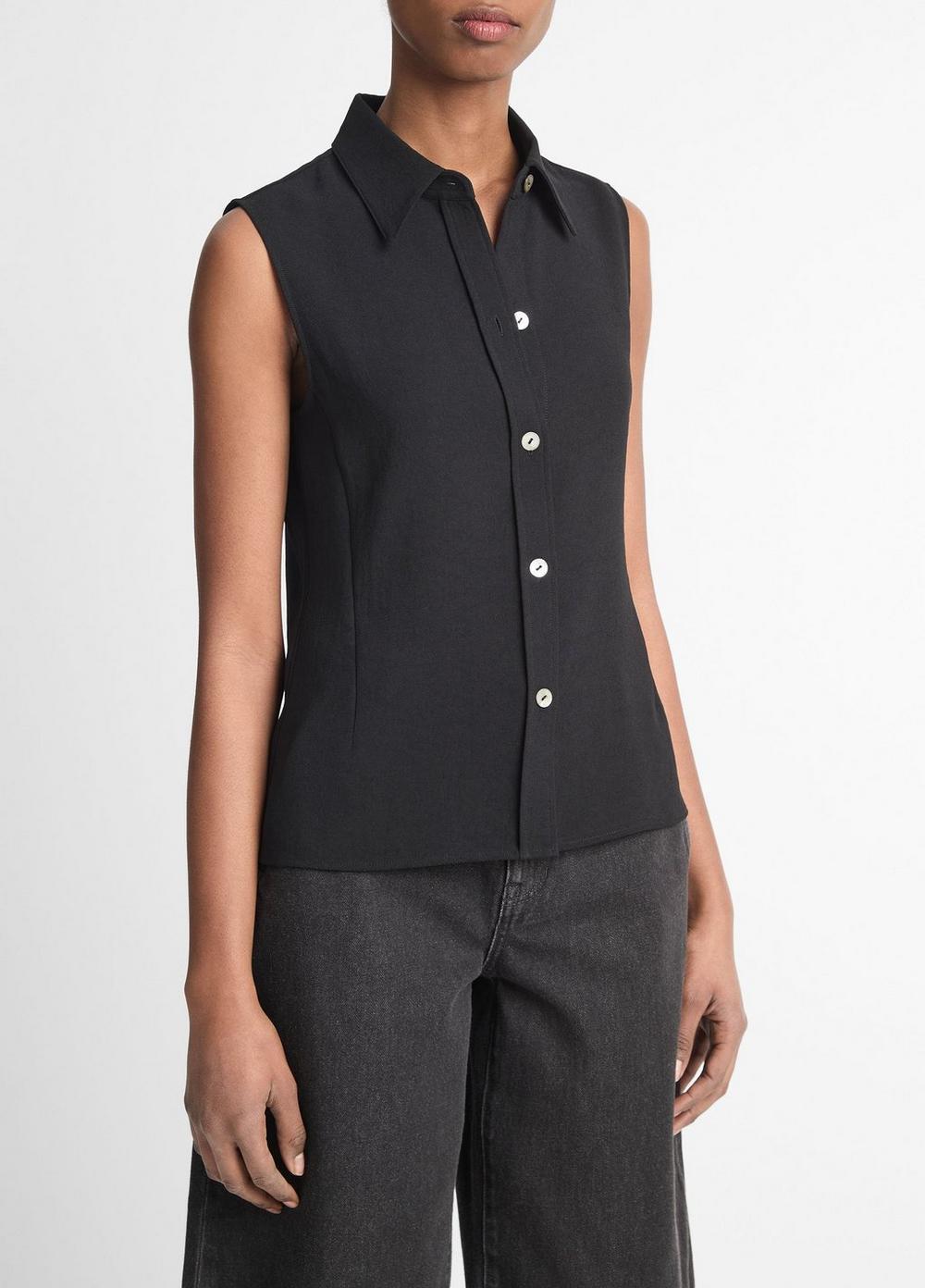 Womens Sleeveless Button-Front Shirt, Black, Size S Vince Product Image