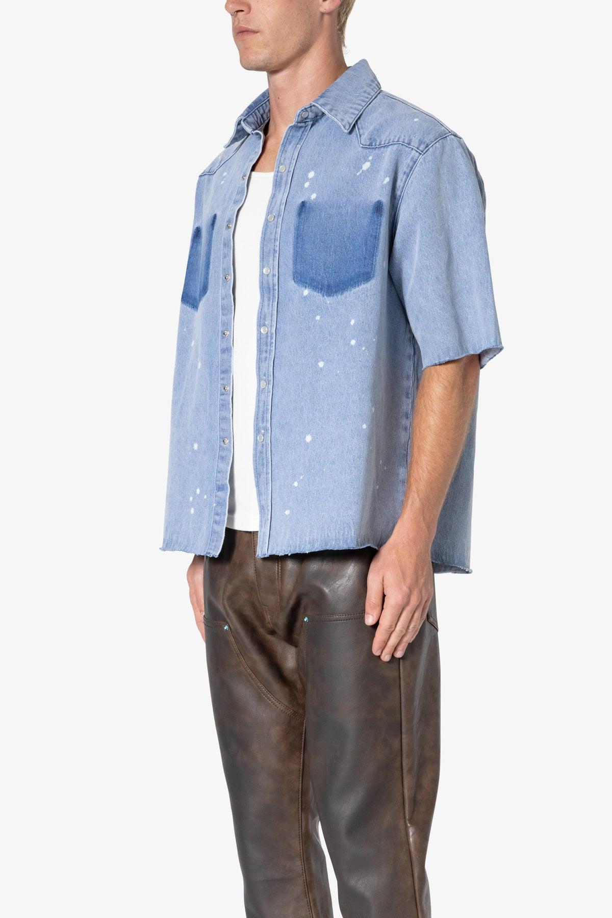 Washed Denim Button Up Shirt - Blue Product Image