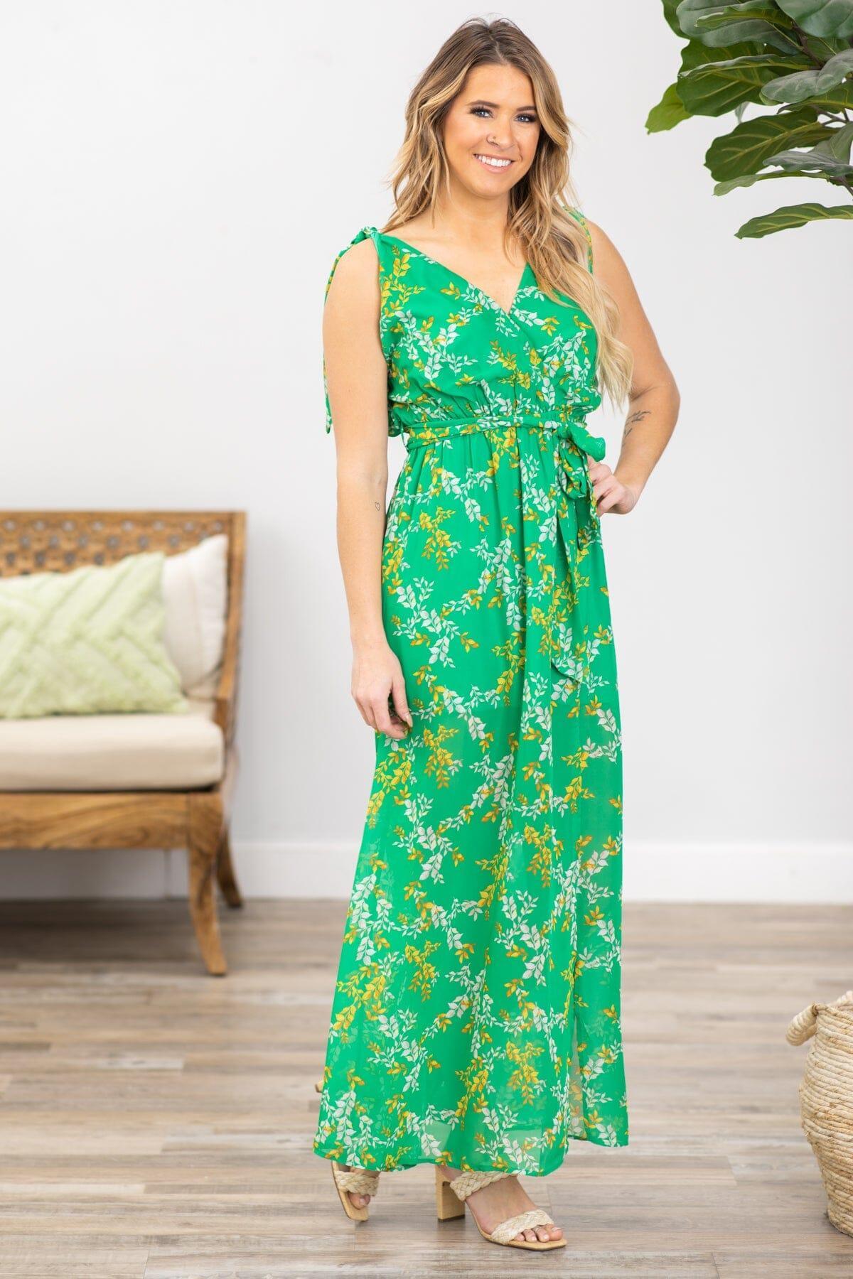 Green Floral Print Surplice Front Maxi Dress Product Image