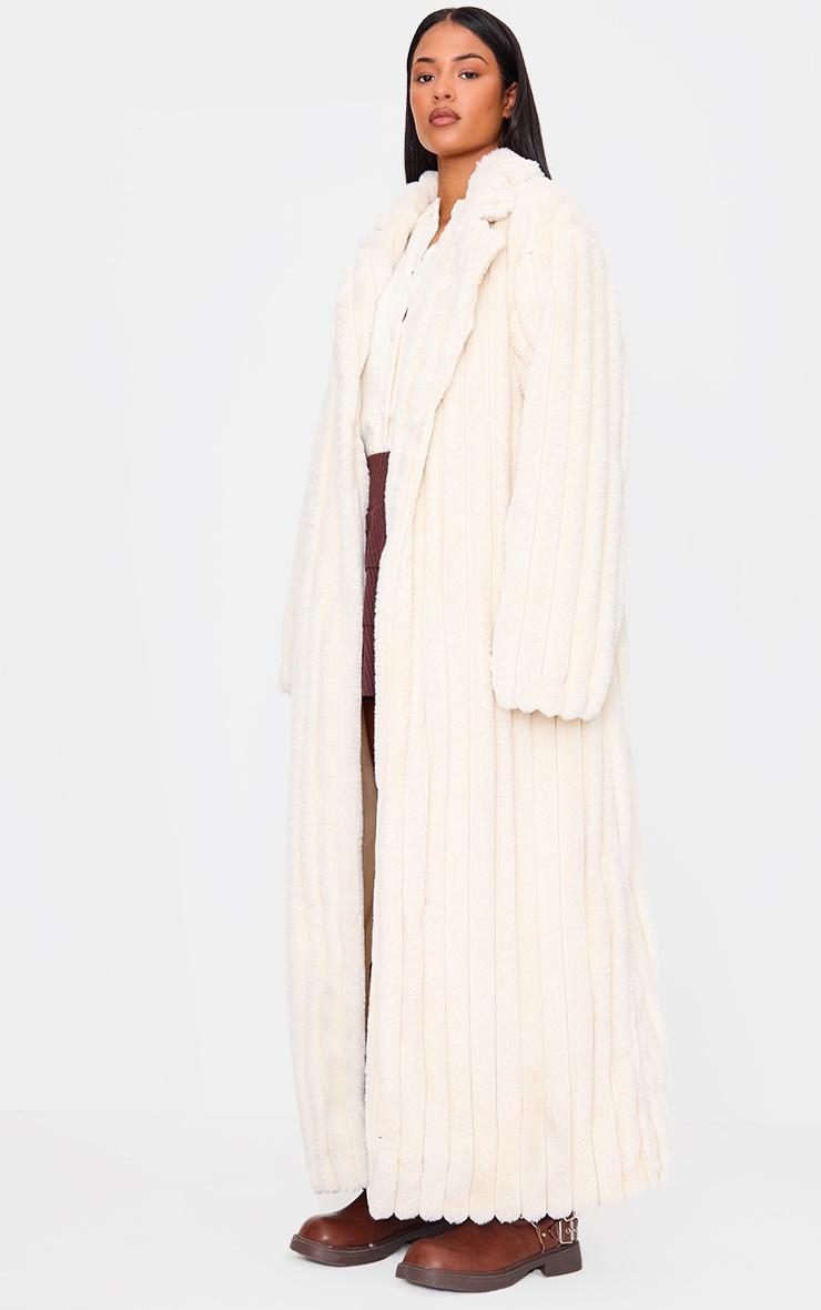 Tall Cream Faux Fur Rib Detail Maxi Coat Product Image