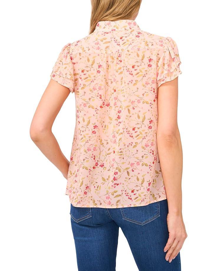 Short Sleeve Pin Tuck Ruffled Blouse Product Image