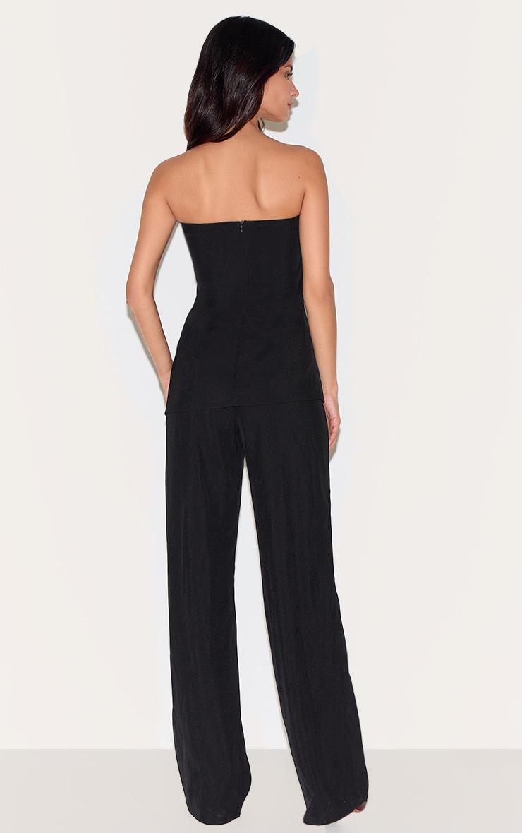 Black Woven Tailored Longline Bandeau Flared Jumpsuit Product Image