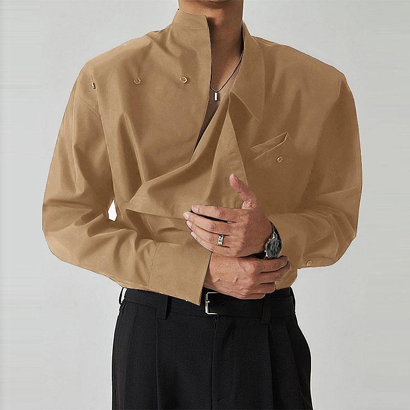 Plain Asymmetrical Wrap Shirt Product Image