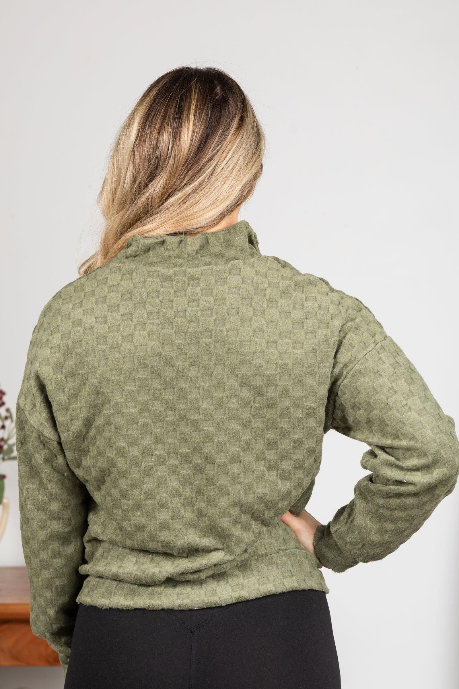 Fuzzy Checkered 1/4 Zip Knit Top Product Image