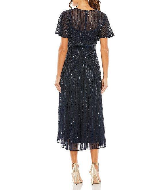 Mac Duggal Flutter Sleeve Embellished Chiffon A-Line Midi Dress Product Image