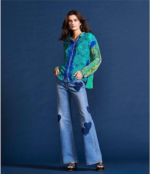 JOHNNY WAS Coordinating Audrey Silk Ornate Print Point Collar Long Sleeve Button Front Blouse Product Image