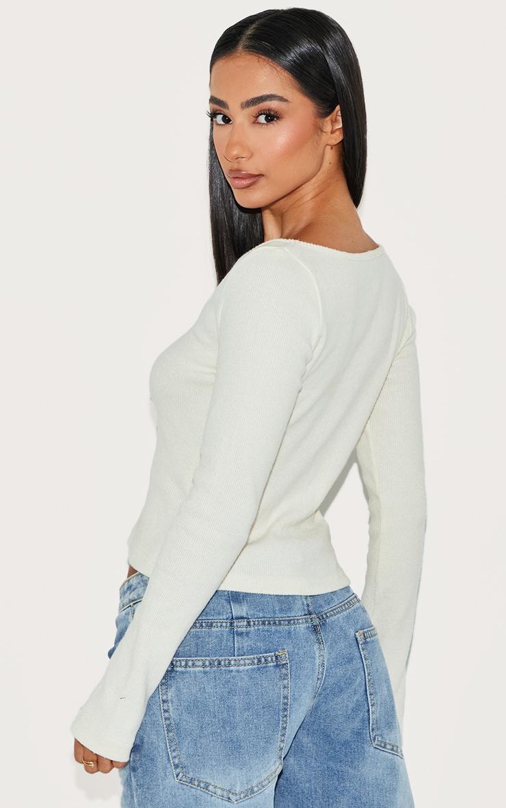 Petite Cream Ribbed Long Sleeve Top Product Image