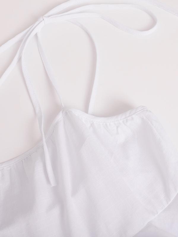 A-Line High Waisted Backless Layered Pleated Solid Color Spaghetti-Neck Mini Dresses Product Image