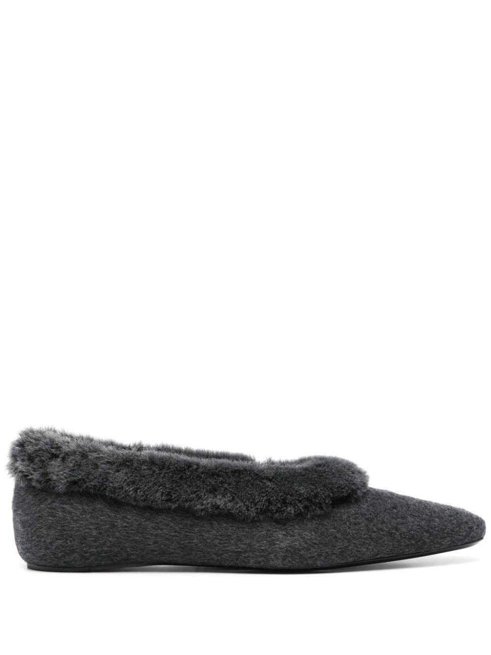 TOTÊME Shearling-edge Flannel Ballerinas Dark Grey Melange Product Image