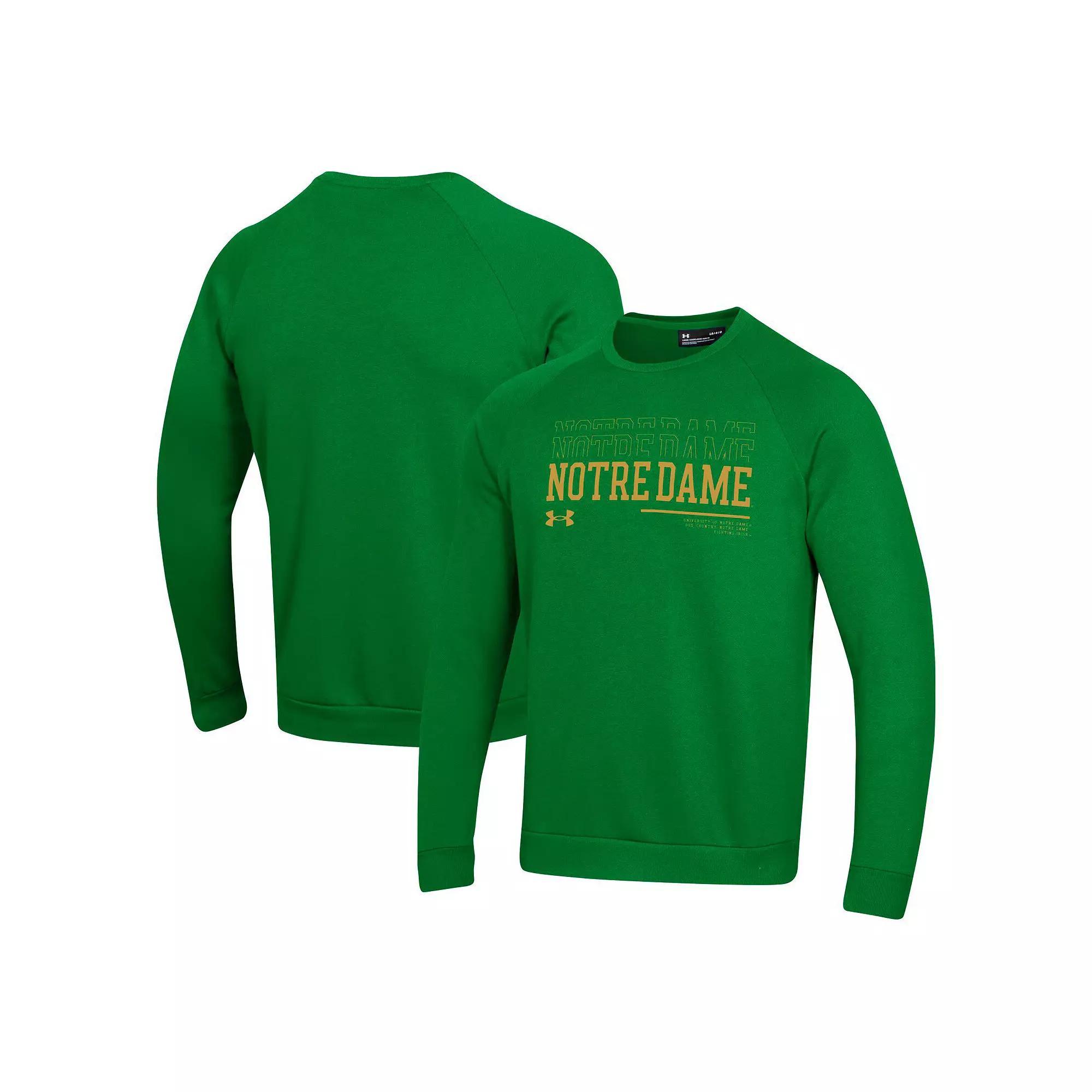 Men's Under Armour Navy Notre Dame Fighting Irish 2024/25 Sideline Wordmark Rival Raglan Pullover Sweatshirt,  Product Image