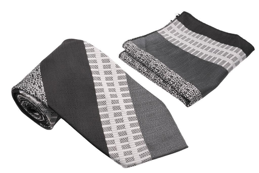 Black White Stipple Art Designed Pattern Men's Classic Tie and Pocket Square Set Product Image