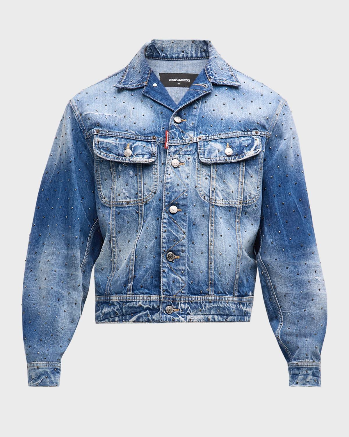 Mens Distressed Embellished Jean Jacket Product Image