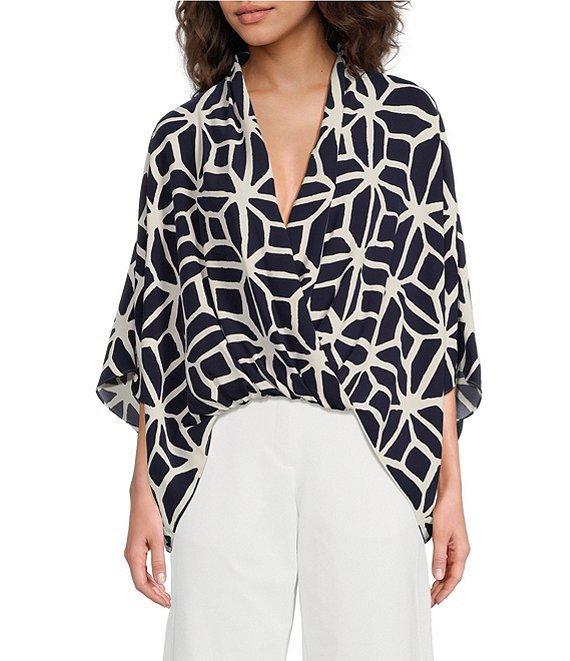 Trina Turk Concourse Printed Georgette Surplice Neck Short Dolman Sleeve Top Product Image