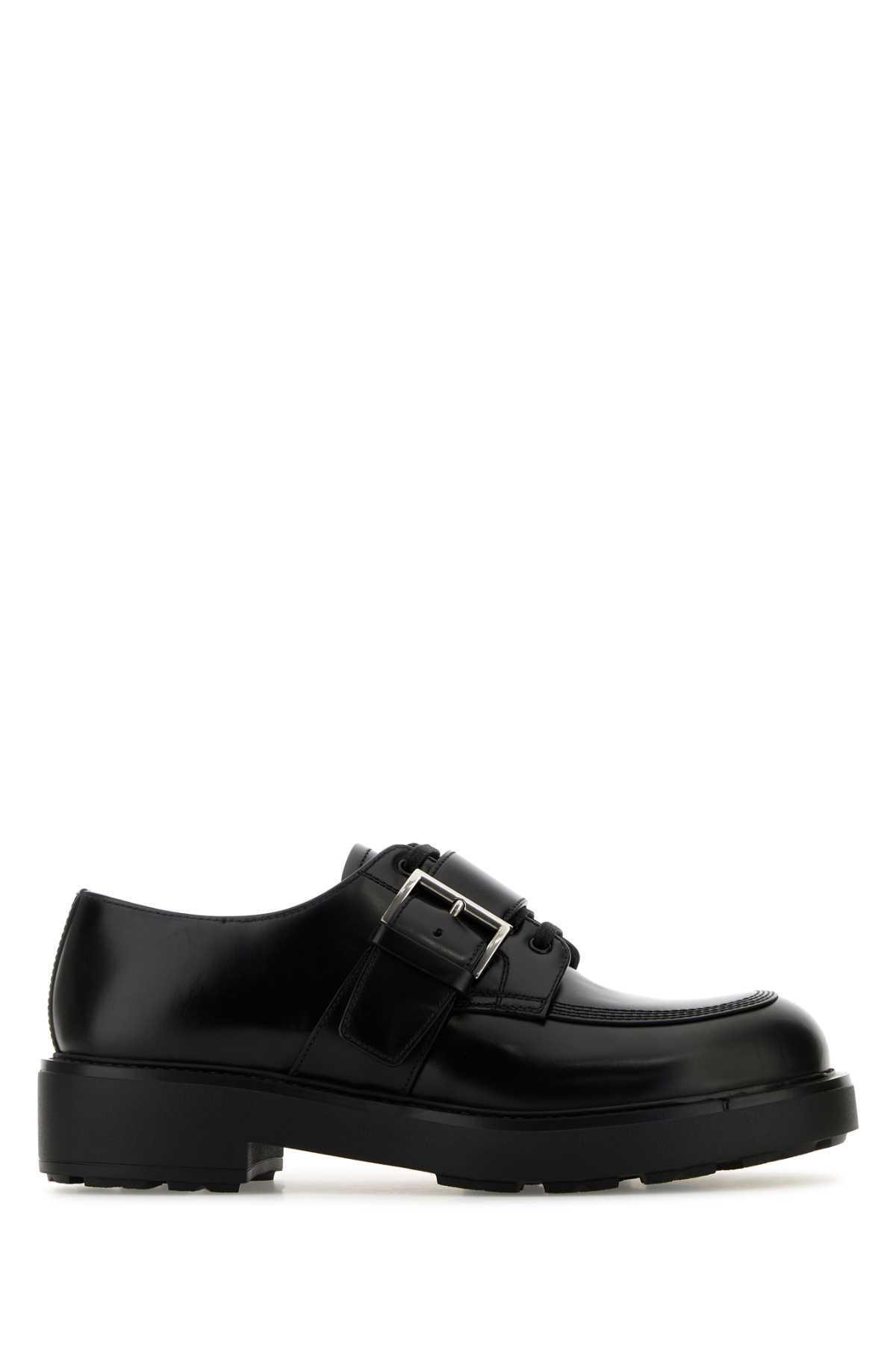 PRADA Lace-up Block Heel Round Toe Shoes In Nero Product Image