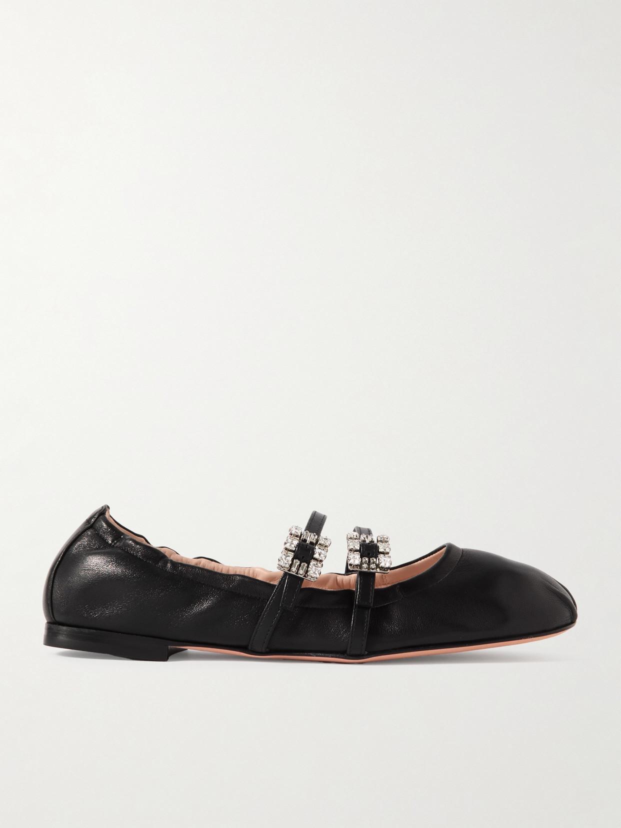 ROGER VIVIER Crystal-embellished Leather Ballet Flats In Black Product Image