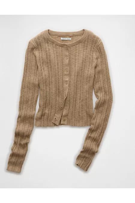 AE Ribbed Crew Neck Cardigan Women's Product Image