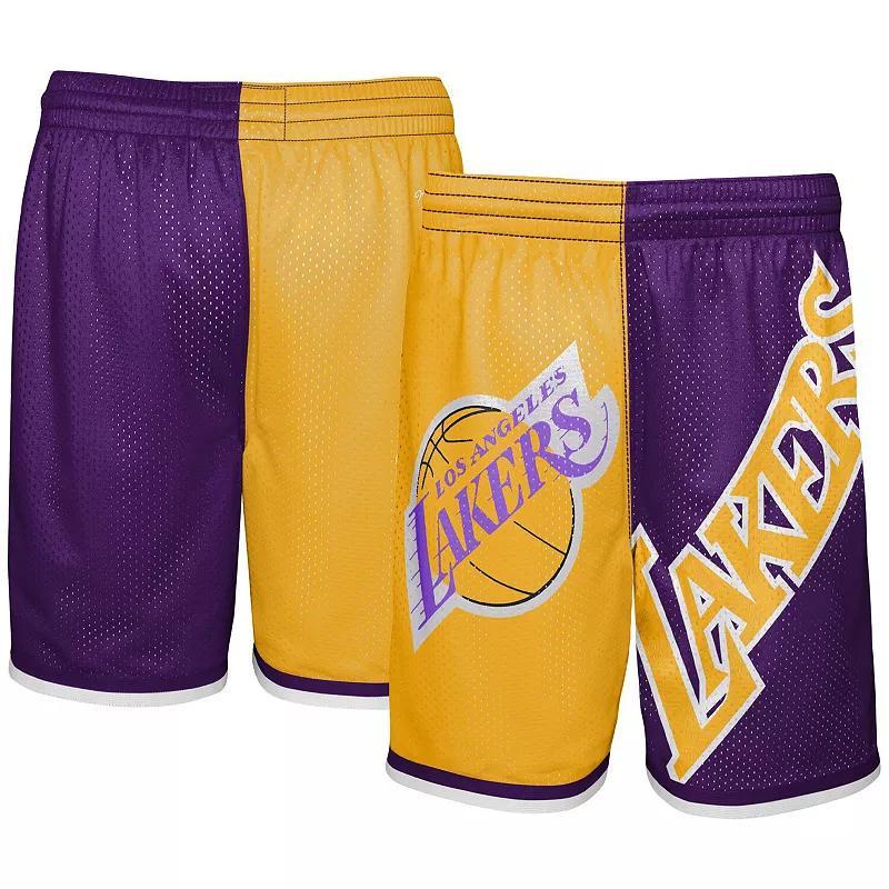 Youth Mitchell & Ness /Purple Los Angeles Lakers Hardwood Classics Big Face 5.0 Shorts, Mens Product Image