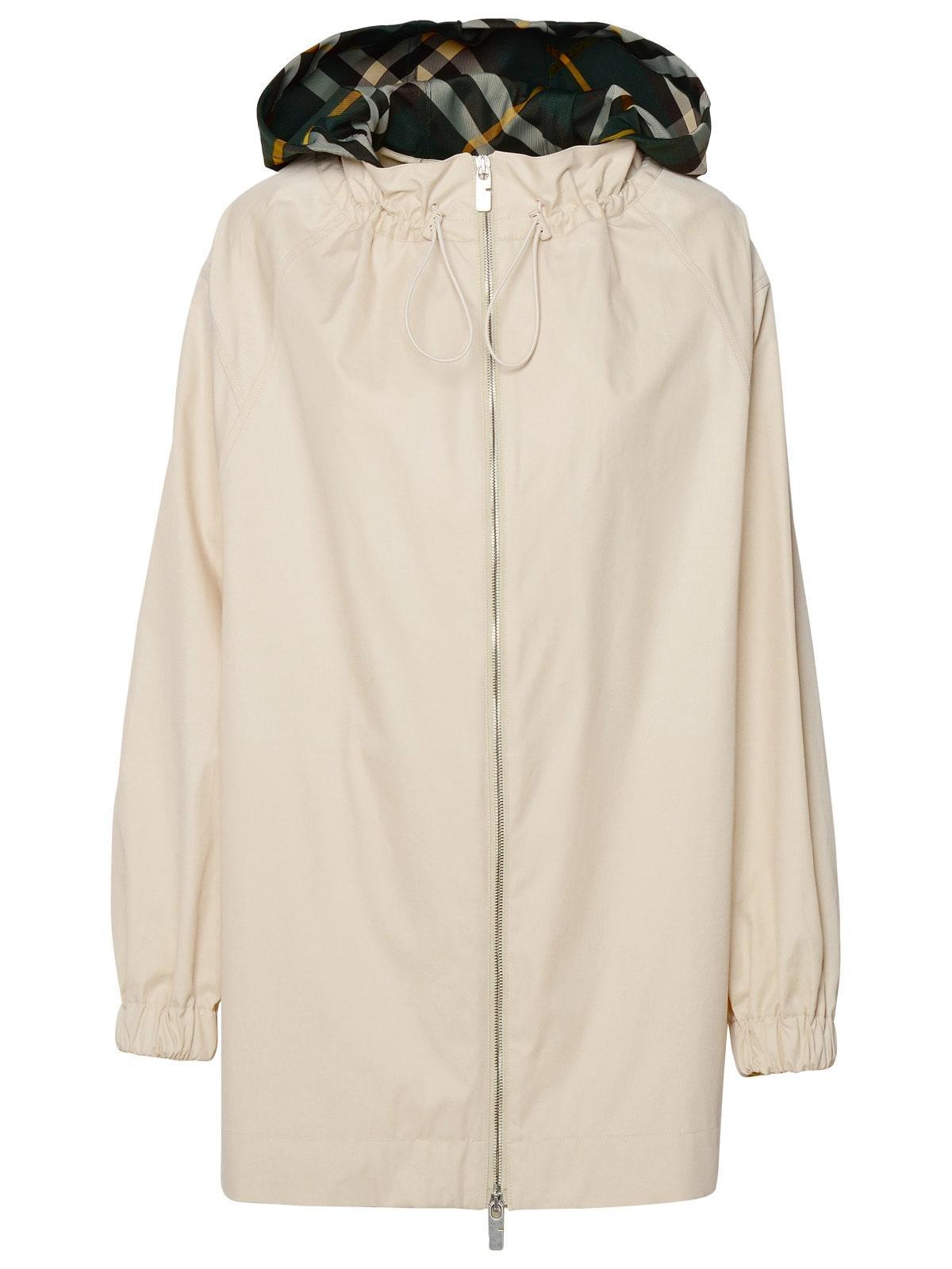 BURBERRY Long Sleeved Checkered Hooded Parka In Beige Product Image