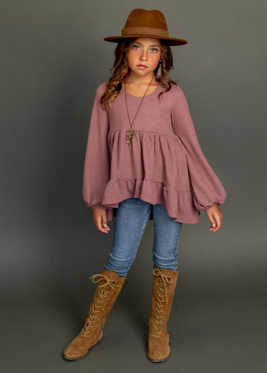 Laila Henley Top in Mauve Girls Product Image