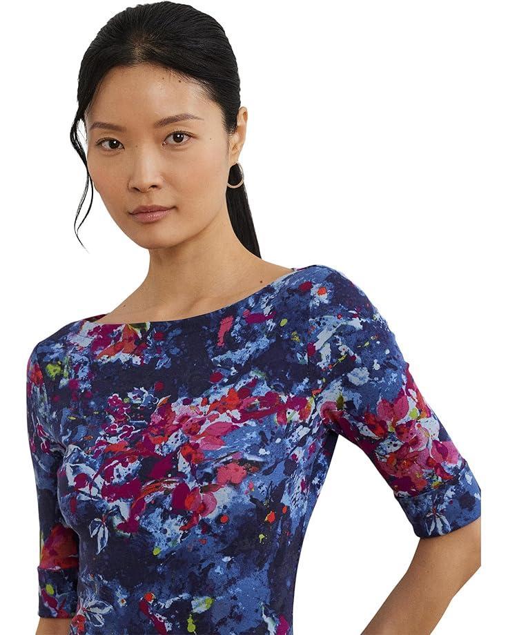 Floral Stretch Cotton Boatneck Tee Product Image