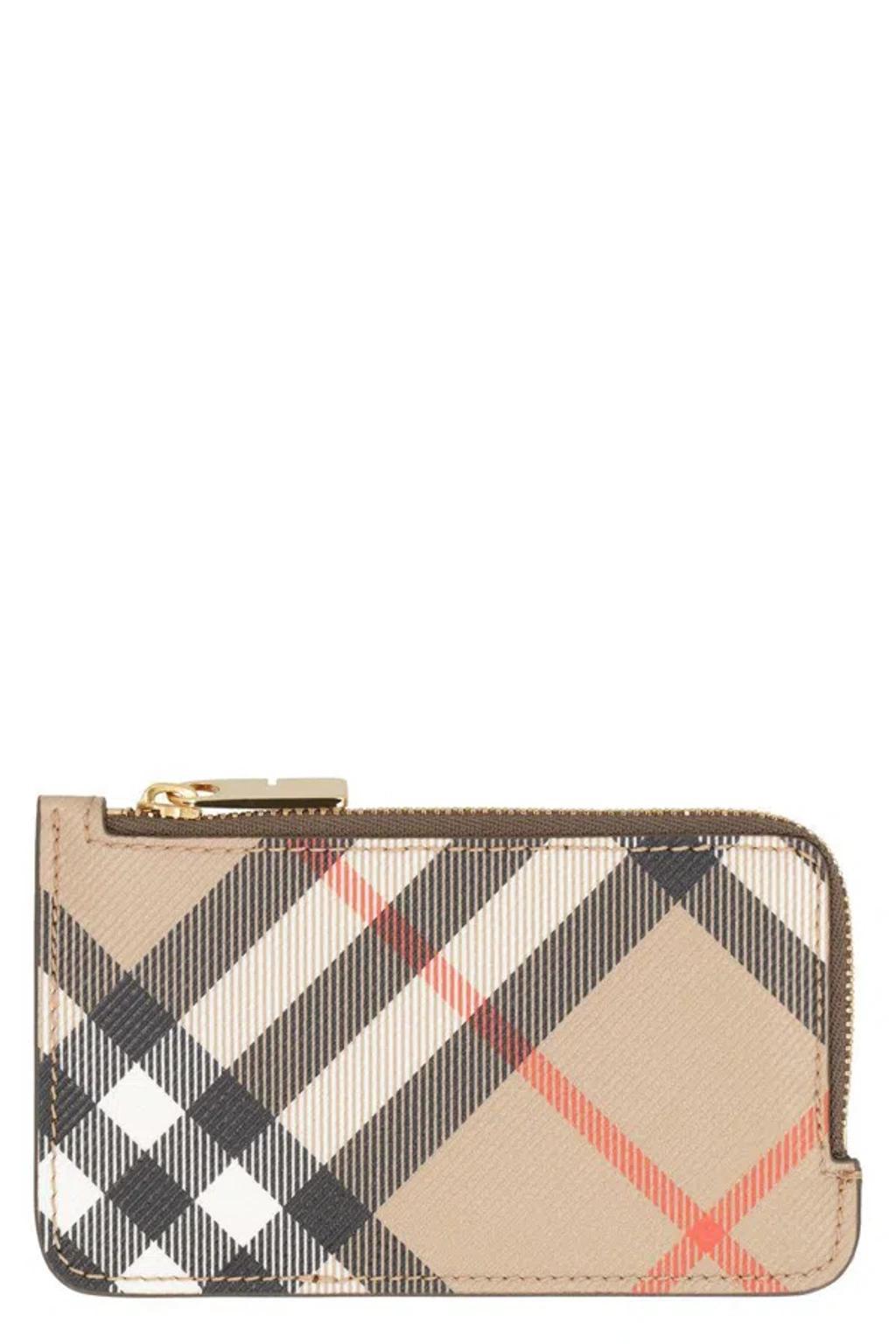 BURBERRY Checked Zipped Card Case In Beige Product Image