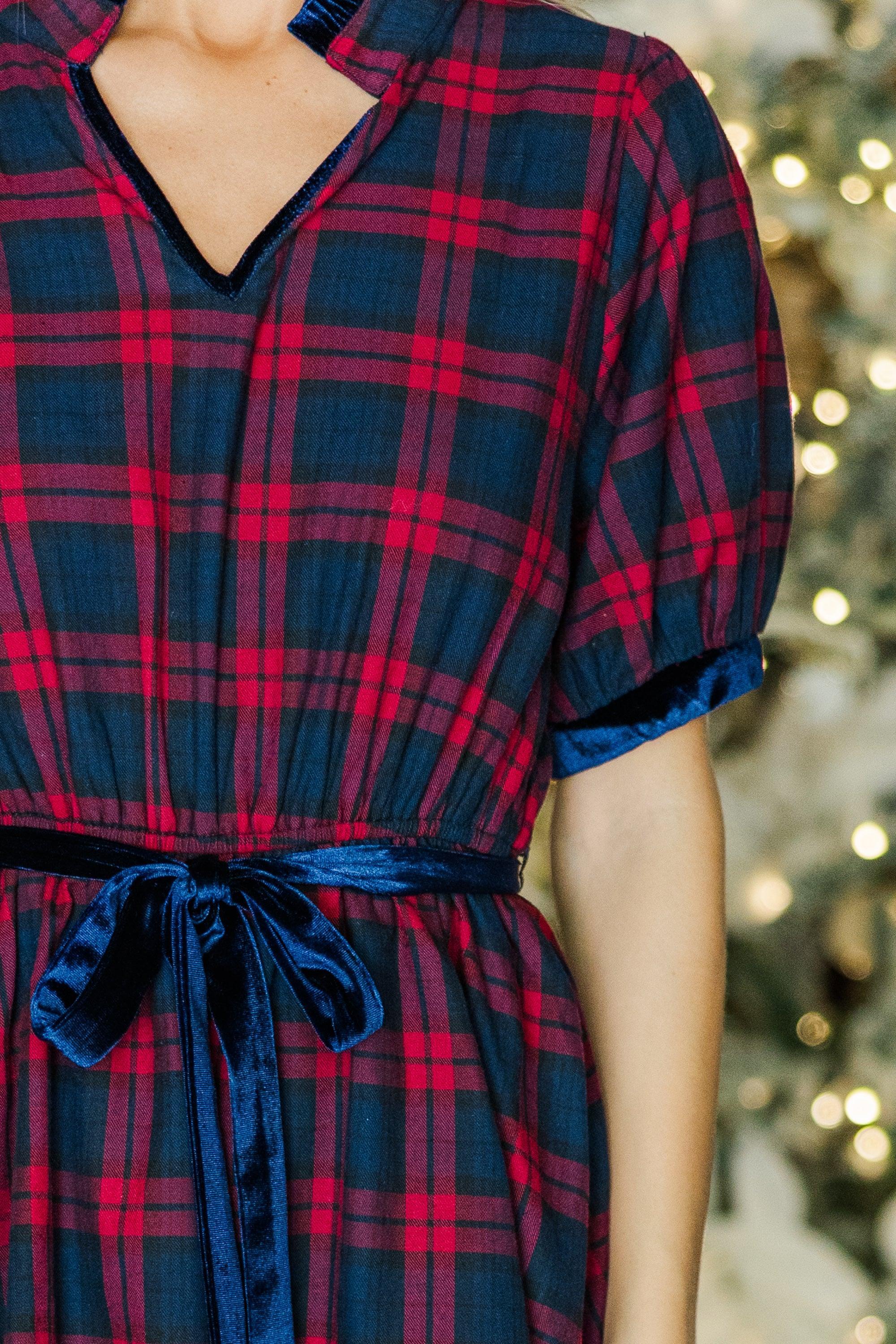 Feeling The Joy Red Tartan Plaid Midi Dress Female Product Image