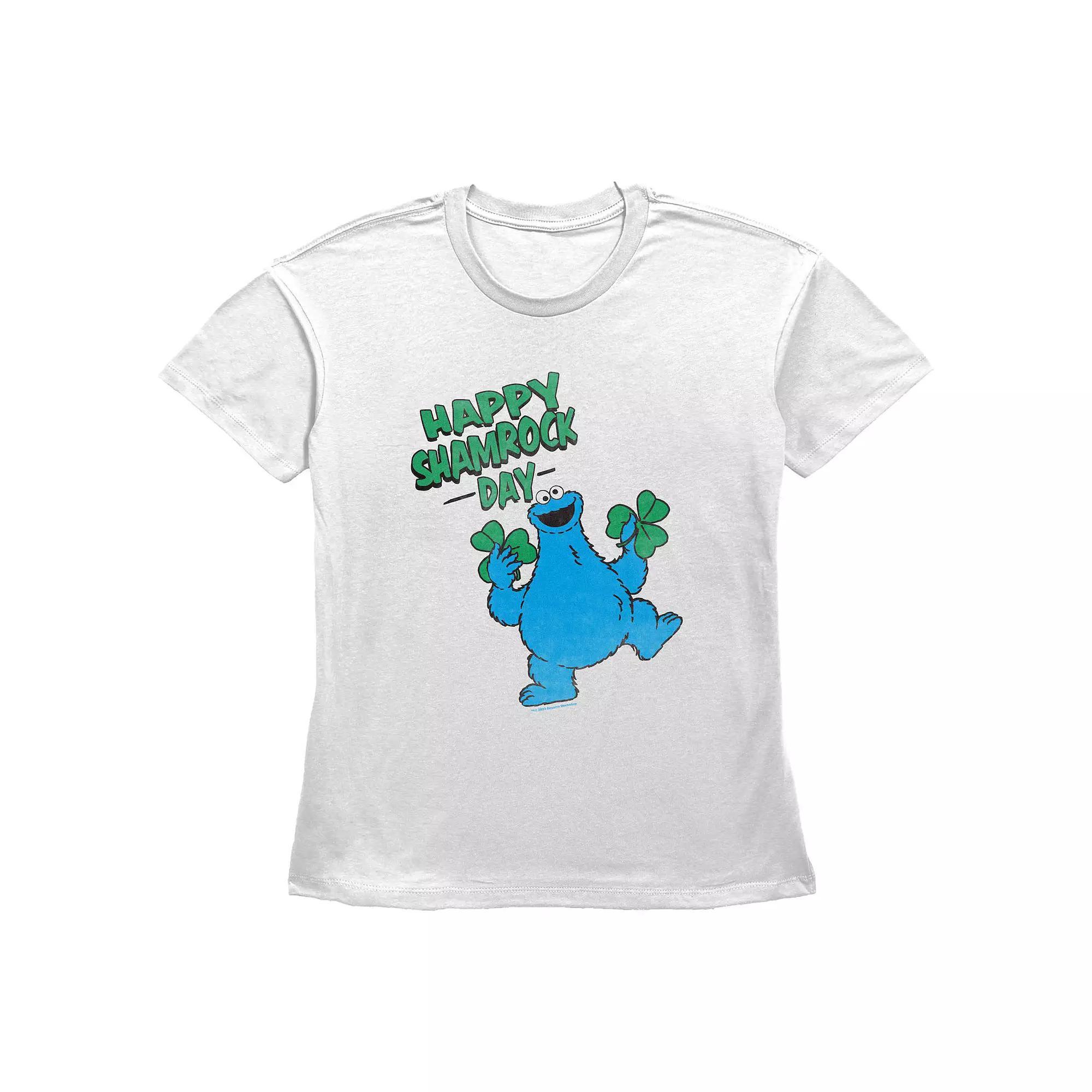 Women's PBS Kids Sesame Street Cookie Monster Happy Shamrock Day Graphic Tee,  Product Image