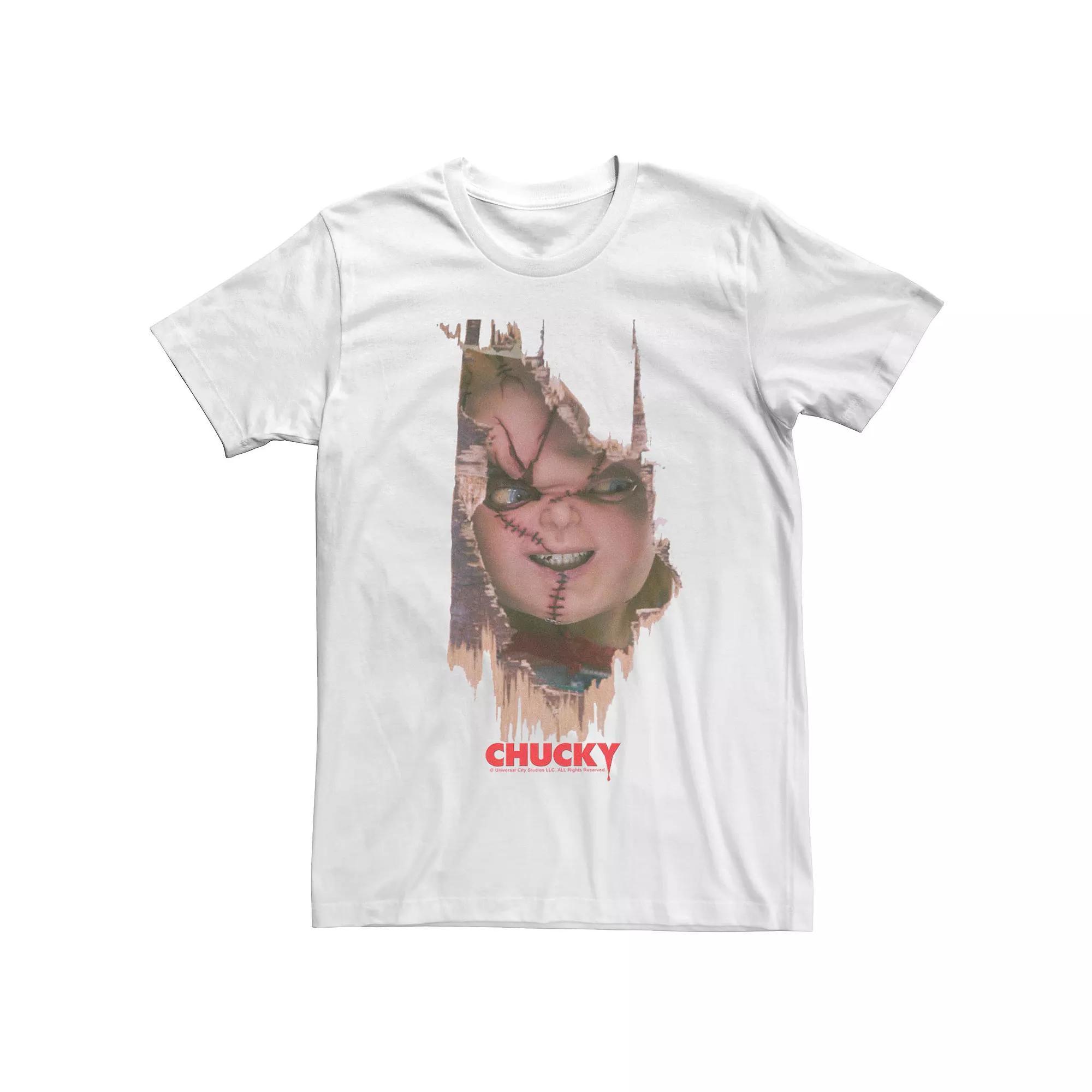 Men's Chucky It's Chucky Wood Door Breath Through Movie Poster Tee, Size: XXL, White Product Image