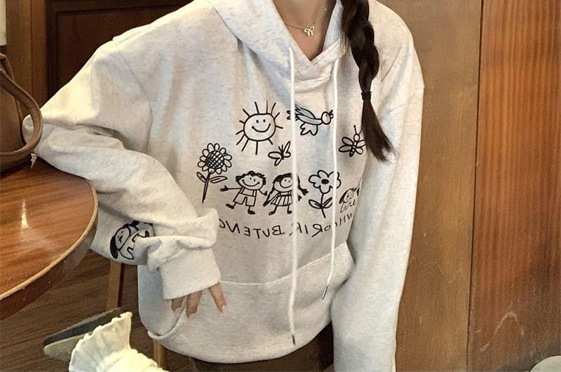 Cartoon Print Drawstring Hoodie Product Image