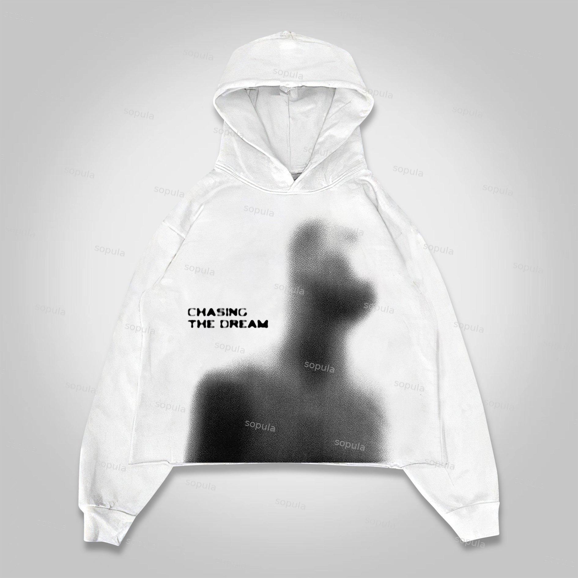 Sopula Chasing The Dream Abstract Dot Character Graphics Cropped Hoodie Product Image