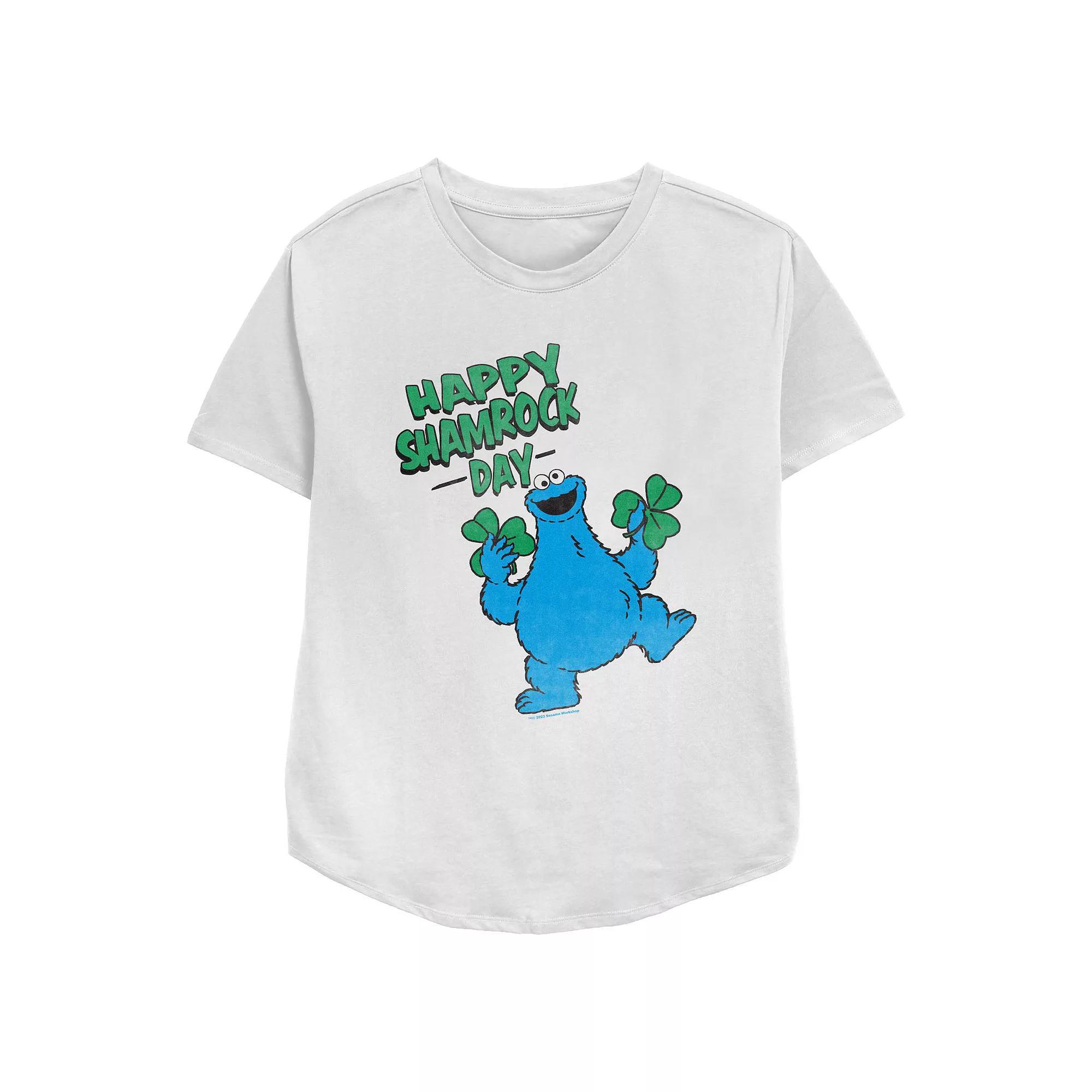 Women's PBS Kids Sesame Street Cookie Monster Happy Shamrock Day Relaxed Fit Graphic Tee,  Product Image