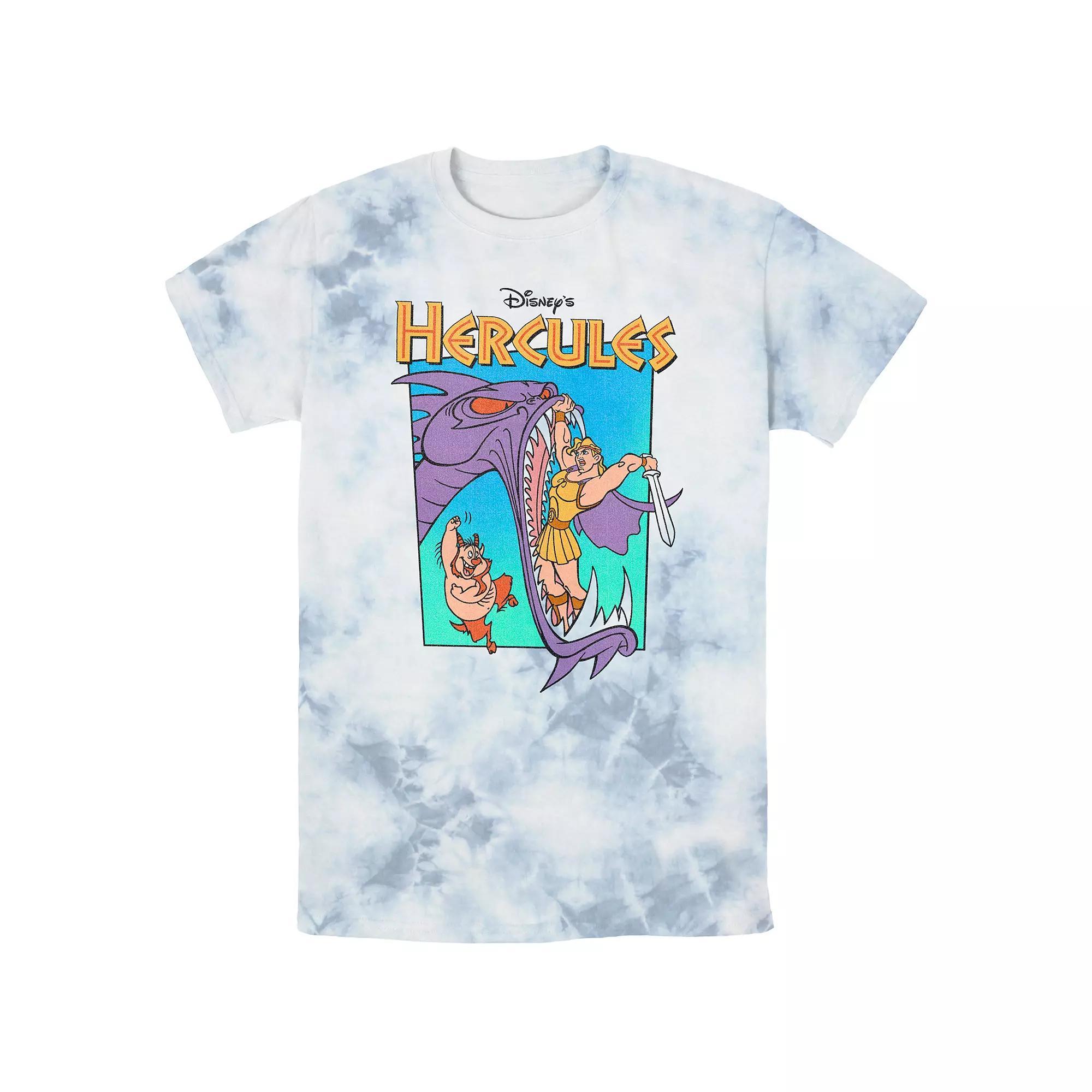 Disney's Hercules Men's Hydra Battle Retro Bombard Wash Graphic Tee, Size: Large, White Blue Product Image