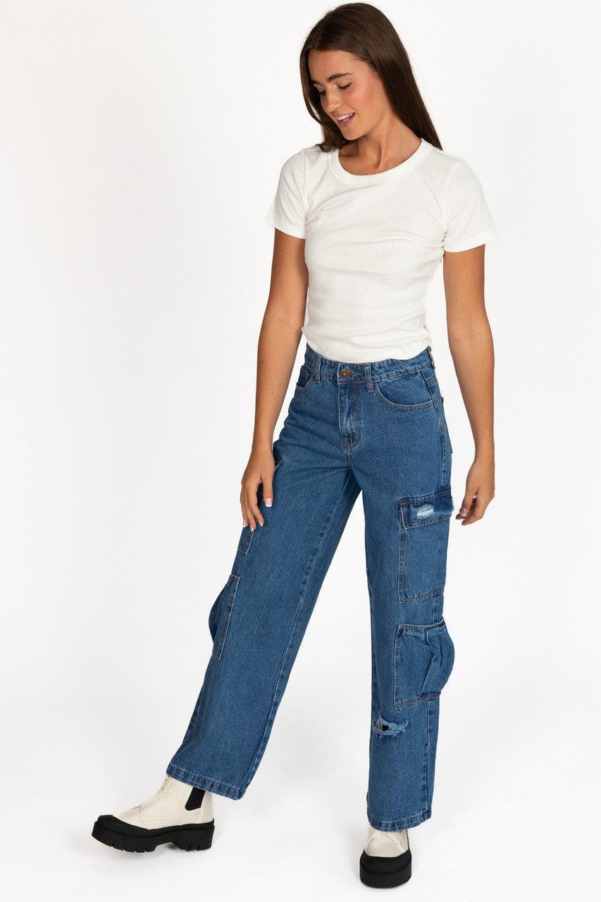Distressed Double Cargo Jeans Product Image