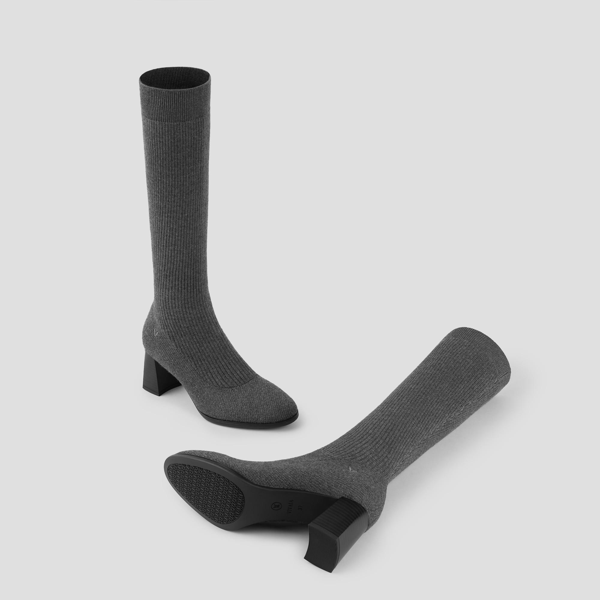 Round-Toe Water-Repellent Wool Knee High Boots (Tessa） Product Image