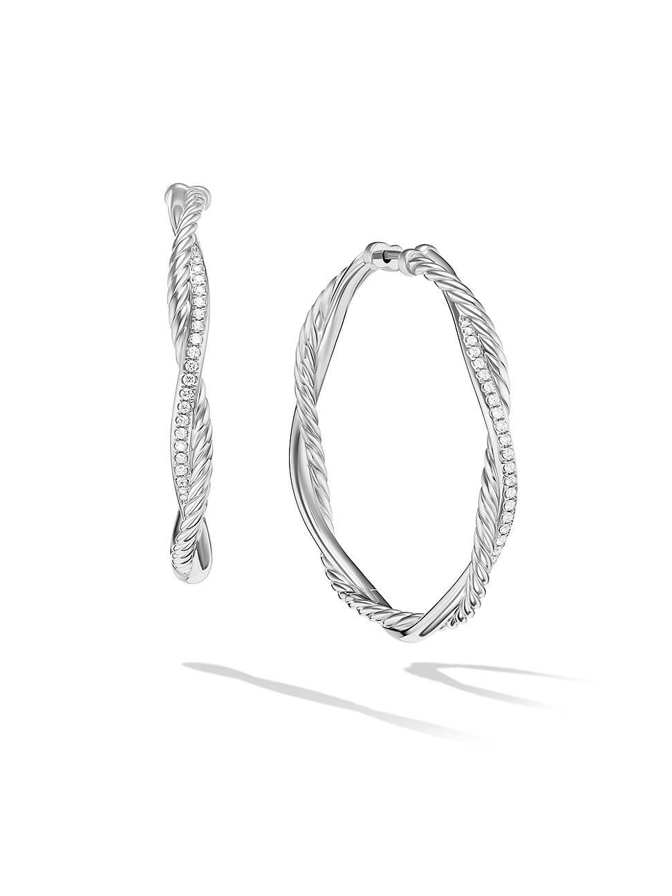 David Yurman Petite Infinity Hoop Earrings in Sterling with Pave Diamonds Product Image