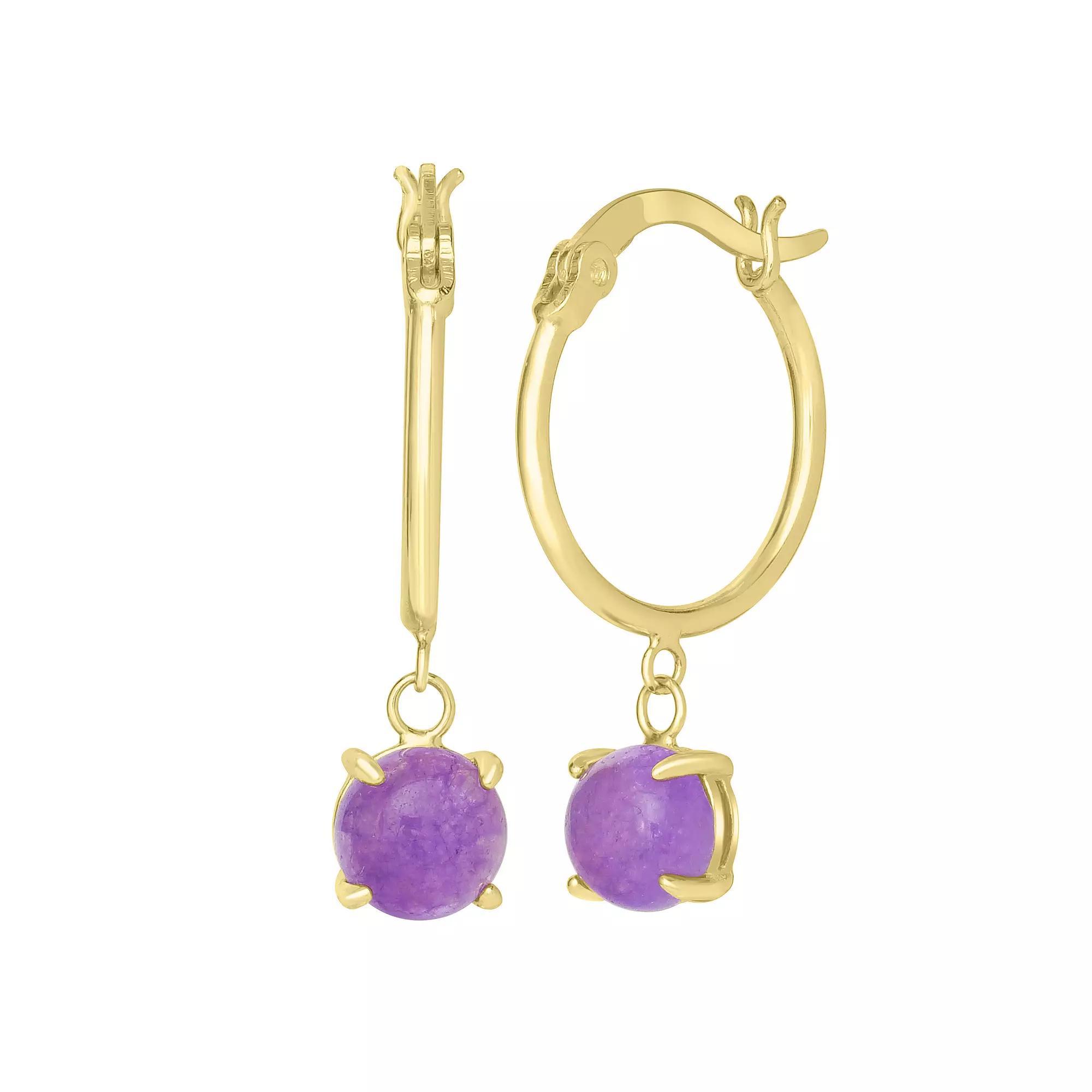 Gemistry 14k Gold Over Sterling Silver Stone Drop Hoop Earrings, Women's, Purple Product Image
