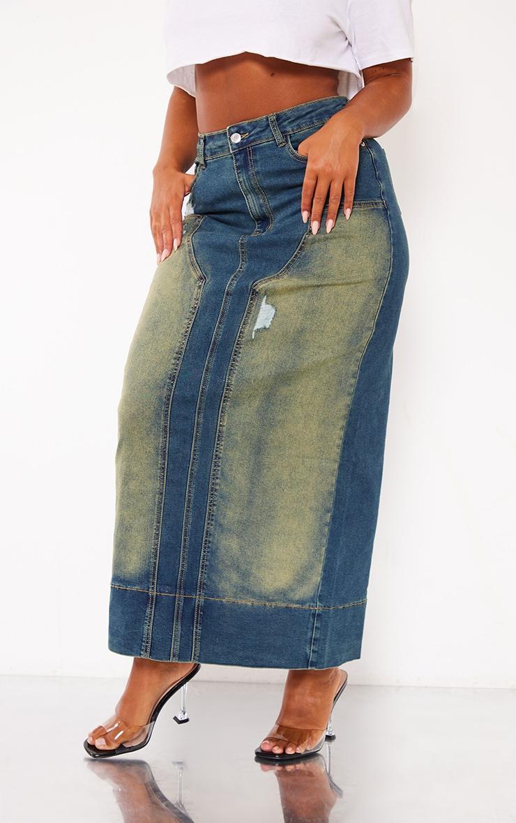 Shape Blue Denim Washed Maxi Skirt Product Image