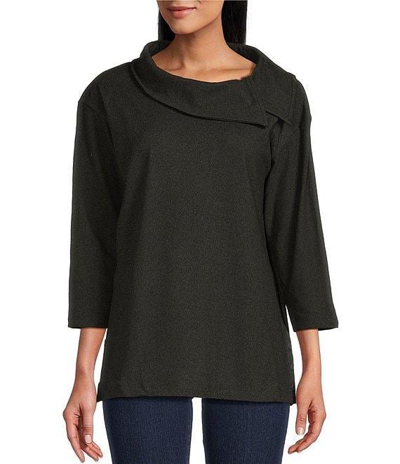 Ruby Rd. Luxe Rib Knit Split Cowl Neck 3/4 Sleeve Pullover Sweater Product Image