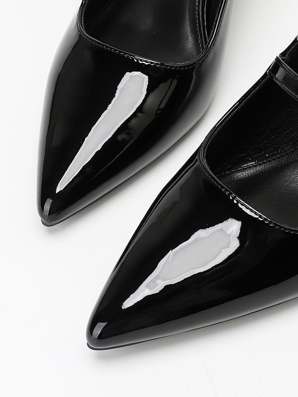 Belt Buckle Pointed-Toe Split-Joint Slider Sandals Product Image