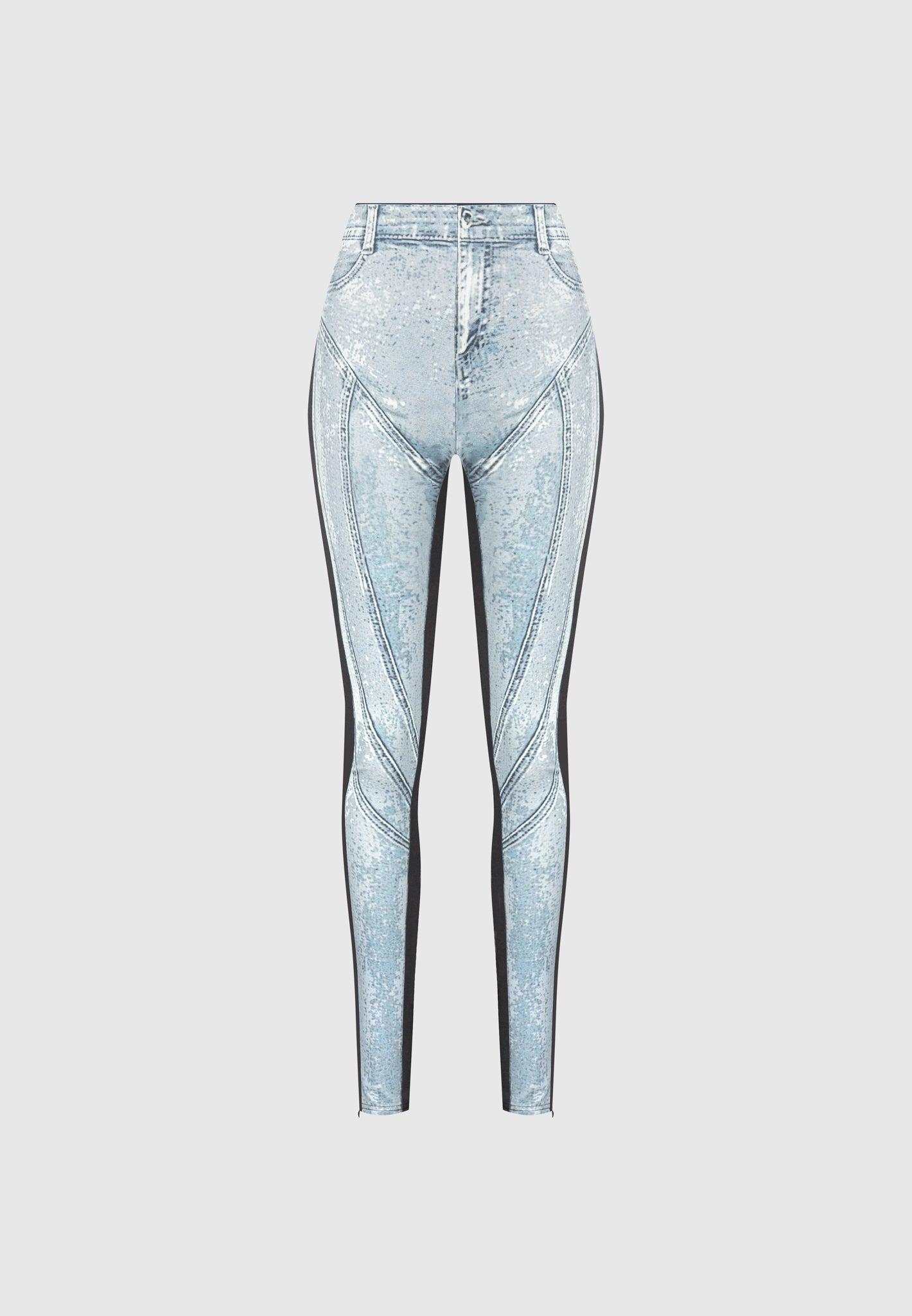 Denim Print Leggings - Blue/Black Female Product Image