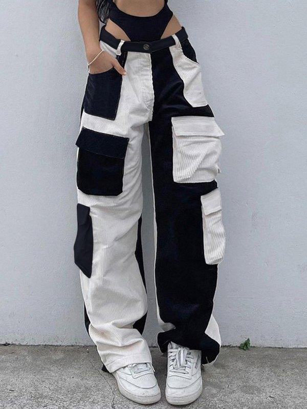 Patchwork Corduroy Cargo Pants Product Image