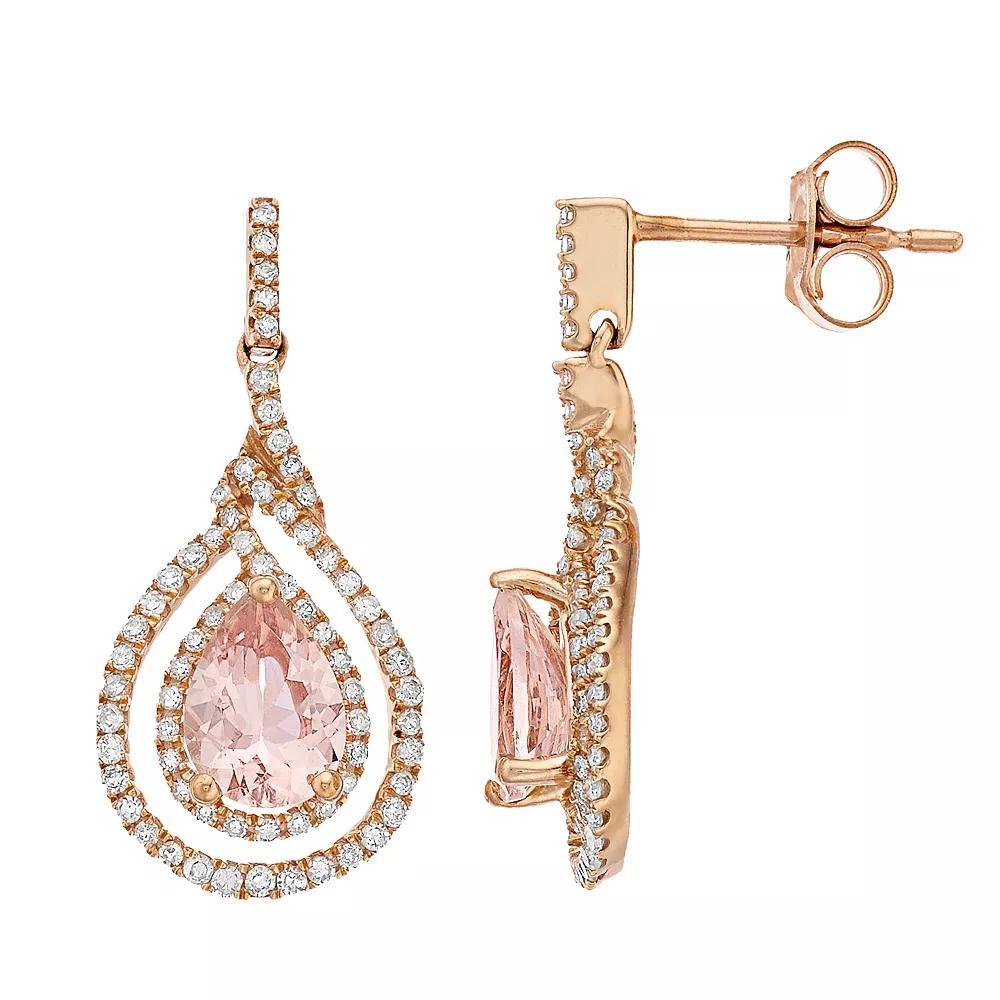 Gemminded 10k Rose Gold Morganite & 3/8 Carat T.W. Diamond Drop Earrings, Women's Product Image